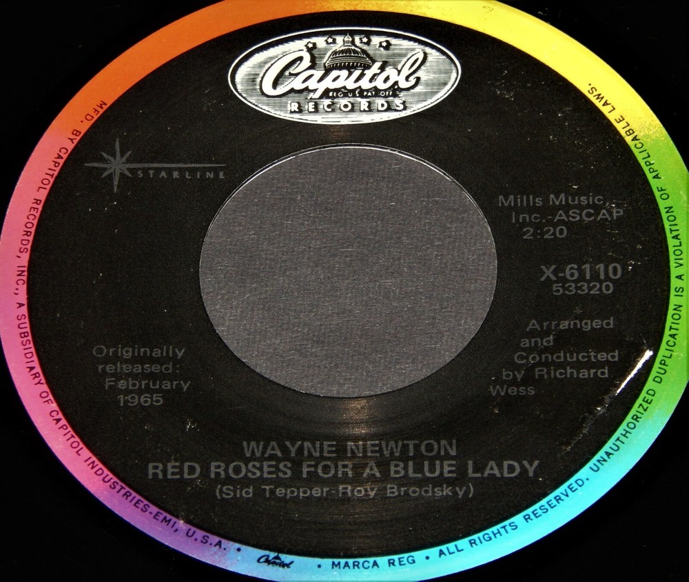 Vintage Record, WAYNE NEWTON: RED ROSES FOR A BLUE LADY, 45 rpm, Pop Vocals