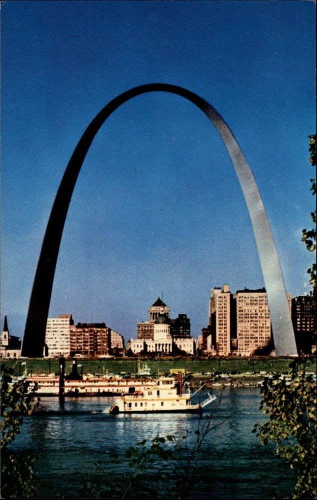 Gateway Arch waterfront steamwheeler St Louis Missouri ~ 1970s postcard