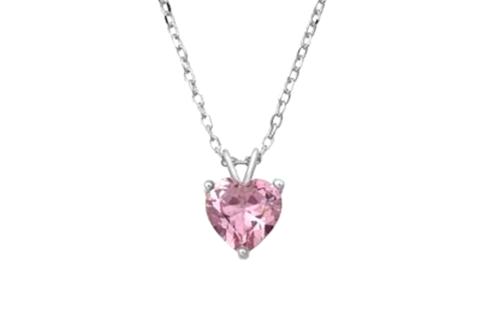 Genuine Pink Sapphire Heart Solitaire Pendant Necklace in Solid Sterling Silver