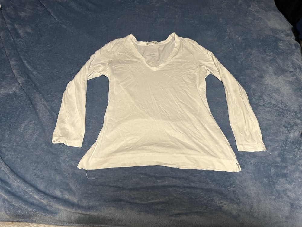 Adam Lippes Pima Cotton Long Sleeve V Neck T Shirt Women's size M White
