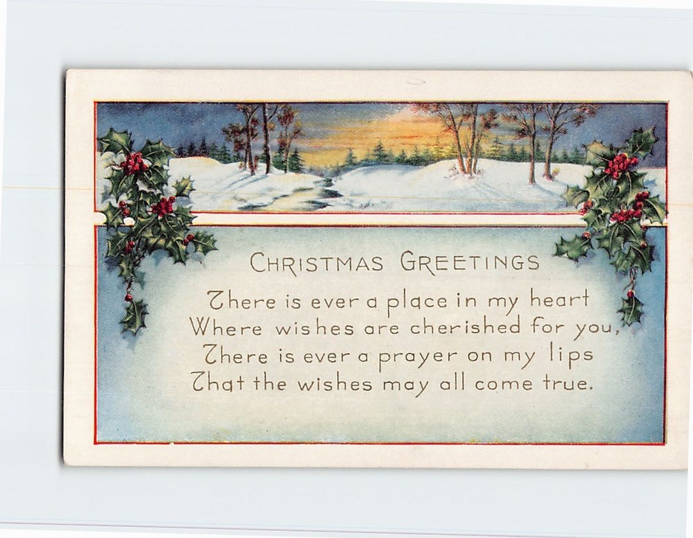 Postcard Embossed Winter Scenery Art Print Christmas Holiday Greeting Card