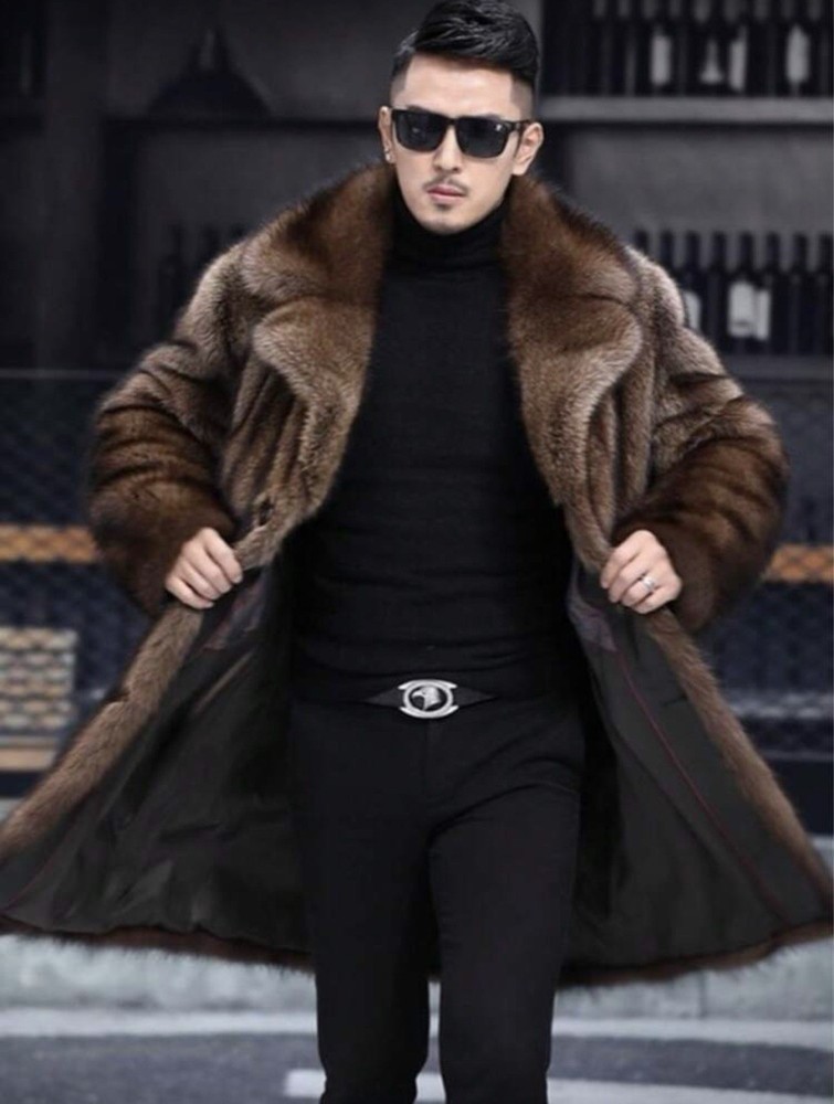 New Men's Thick and Long Sleeve Mink Faux Fur Coat, Men's Long Mink Fur Jacket