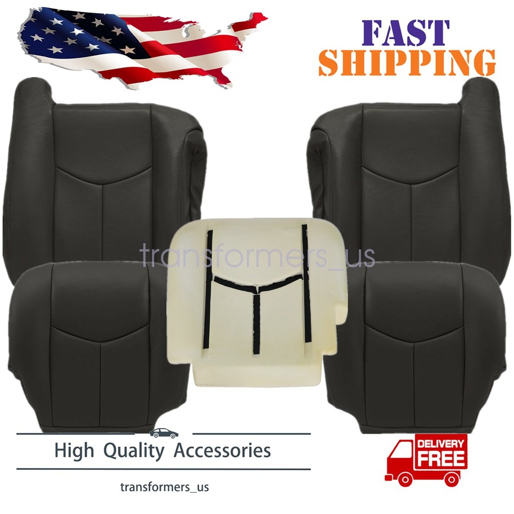 For 2003-2006 Chevy Silverado Front Leather Seat Cover & Foam Cushion Dark Gray
