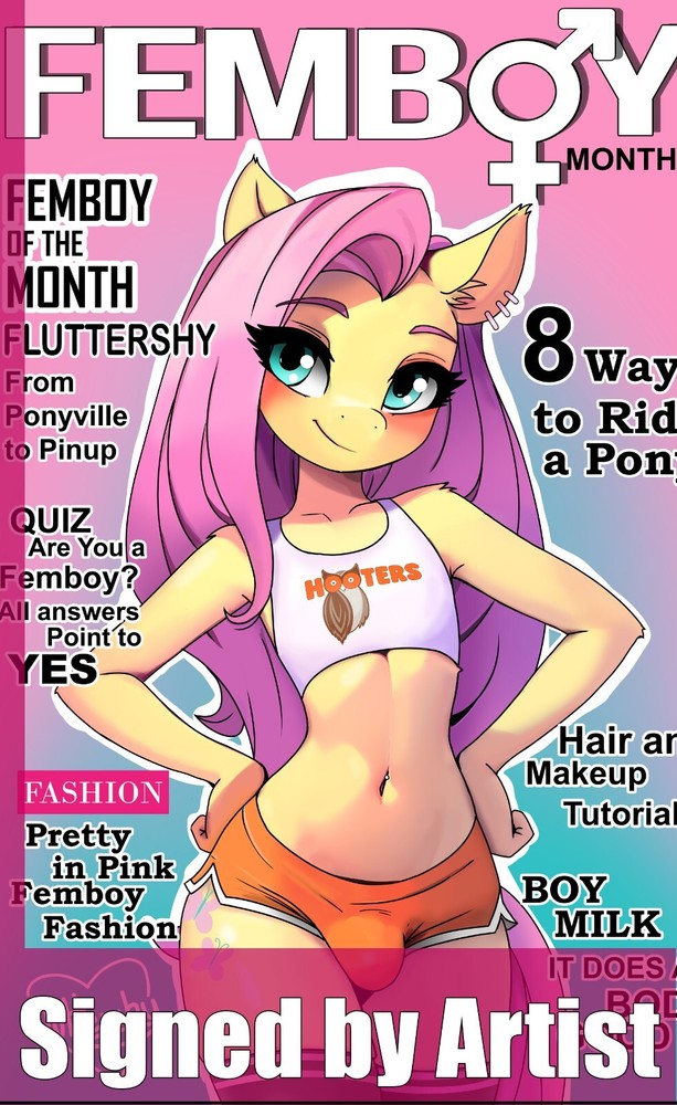 Fluttershy MLP Hooters Femboy magazine facsimile 11x17 art print artist signed