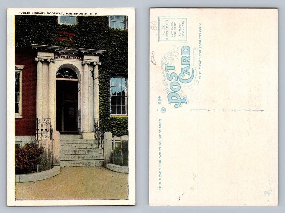 Portsmouth, NH-New Hampshire, Public Library Doorway Scene Old Vintage Postcard