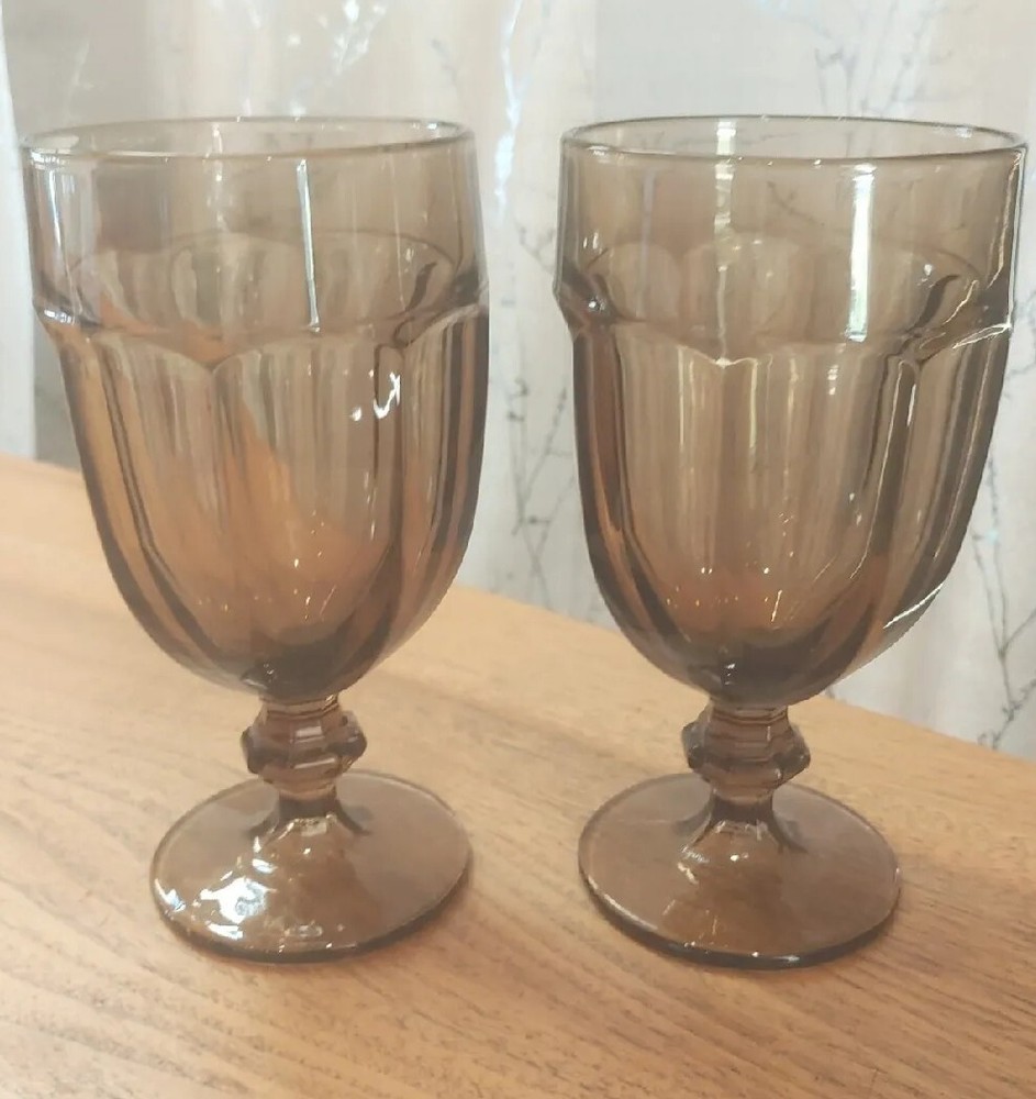Libbey USA Duratuff Mocha Brown Ice Tea Goblets glasses footed water Vintage