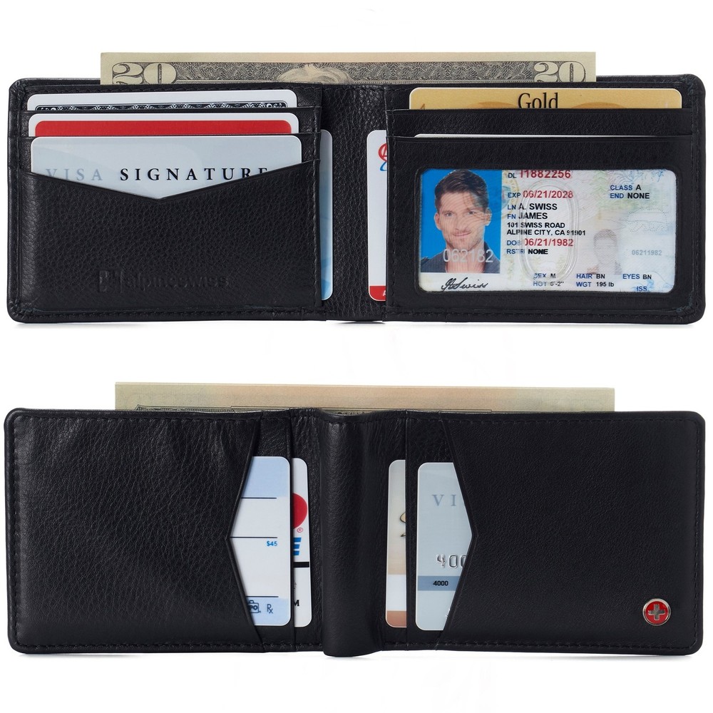 Alpine Swiss Bifold Wallet, Men's Slim Leather Wallet, RFID Blocking, Gift Box