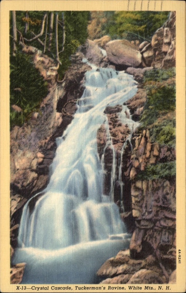 Tuckerman's Ravine New Hampshire Crystal Cascade linen postcard mailed 1945