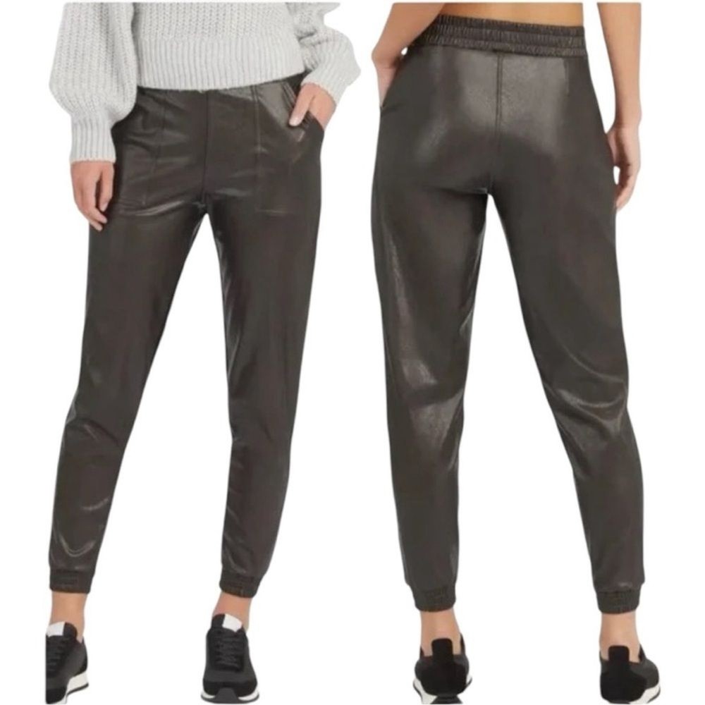 Spanx Faux Leather Mid-Rise Black Jogger Pants with Pockets Size S