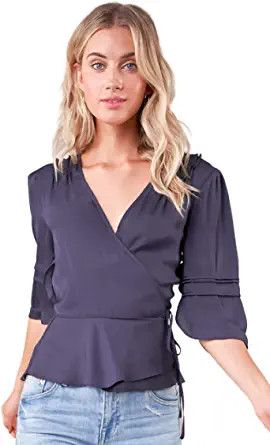 Sugar Lips Women's Plum Wrap Blouse Size Small Flattering Fit