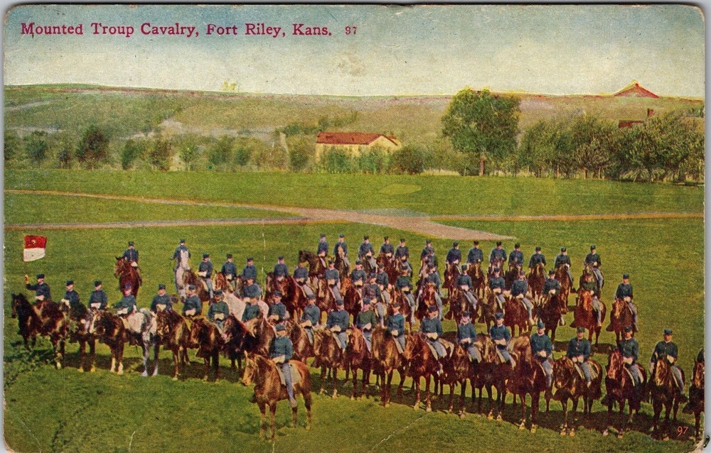Fort Riley KS-Kansas, Mounted Troup Cavalry Vintage Postcard