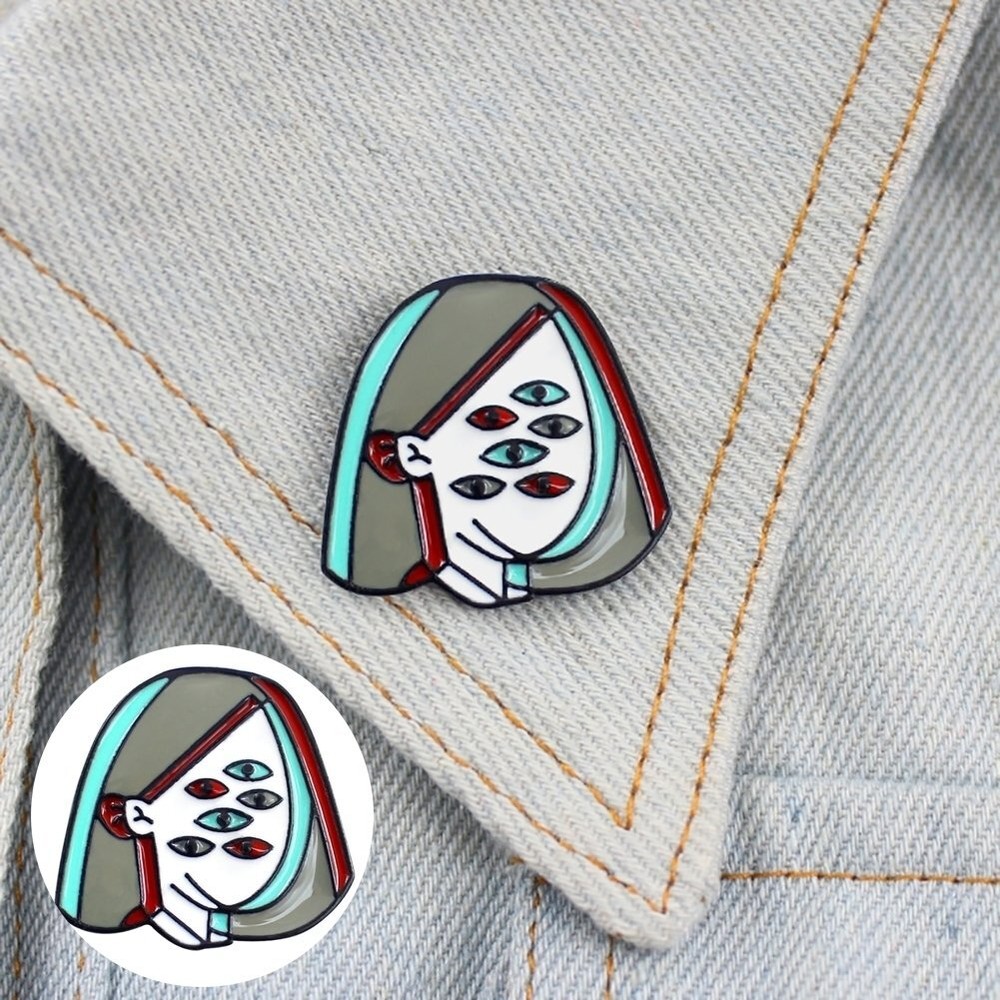 Novelty Girl Multi Eyes Enamel Lapel Brooch Pin Badge Denim Bag Jewelry Decor