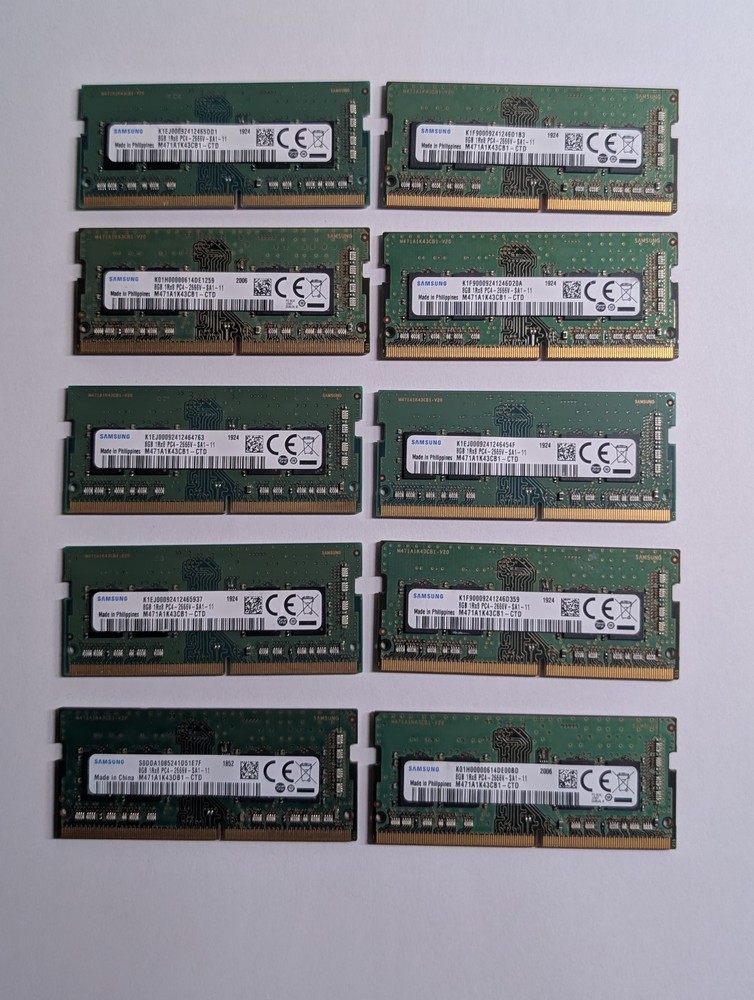 LOT of 10 DDR4 Samsung 8GB 1Rx8 PC4-2666V SODIMM Laptop RAM M471A1K43CB1