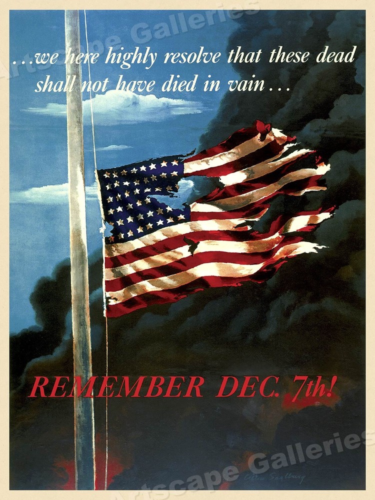 1942 Vintage WW2 Pearl Harbor Poster Remember Dec 7 - 18x24 Wall Art