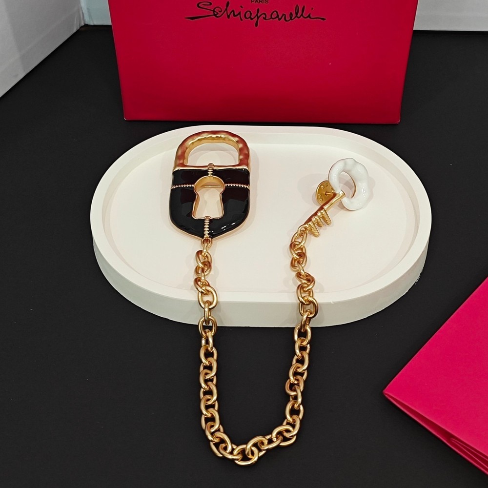 Schiaparelli Retro Key Lock Brooch Pin With Box and Dust Bag