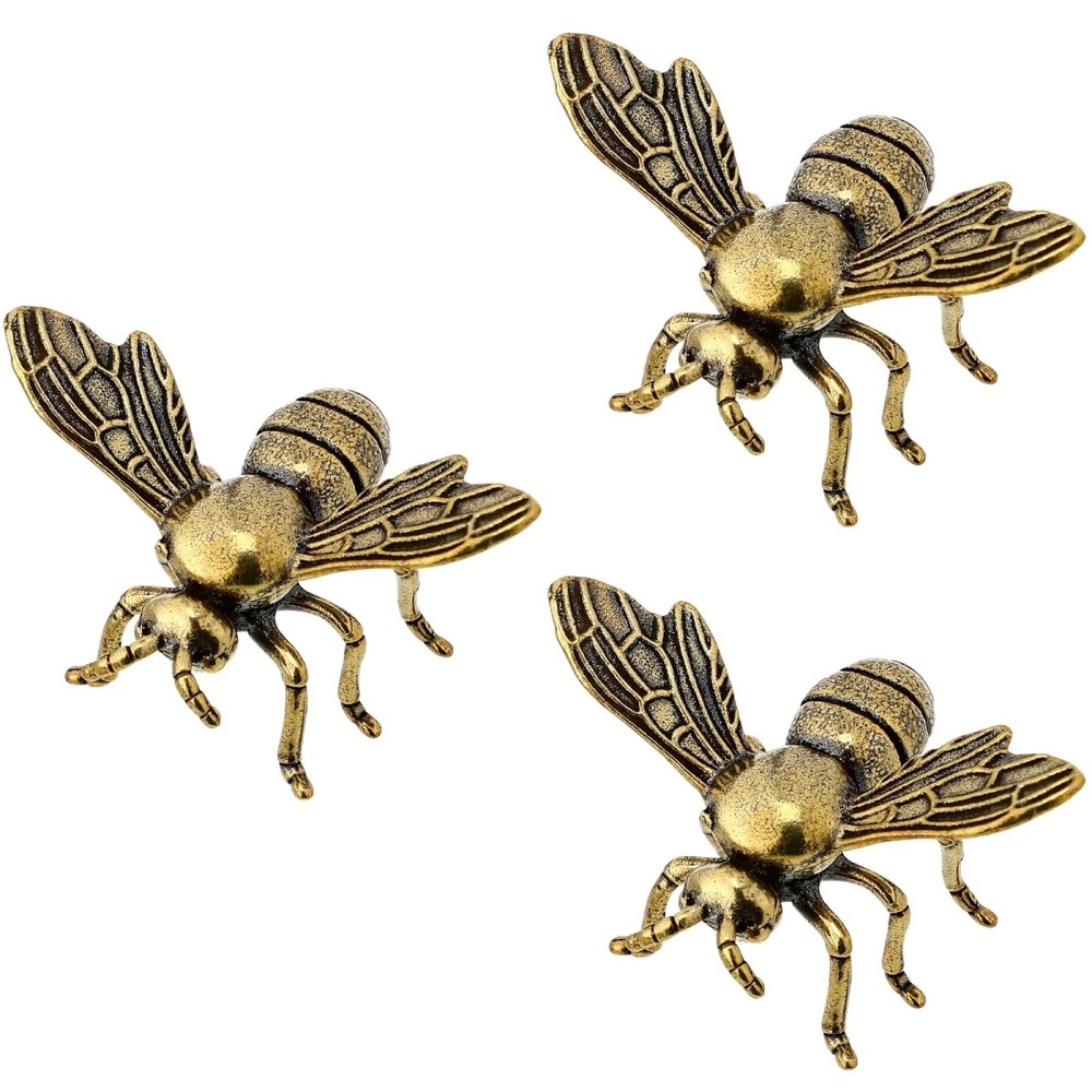Gold Bee Figurines 3PCS Vintage Brass Bee Statues Decorative Brass Animal Orn...