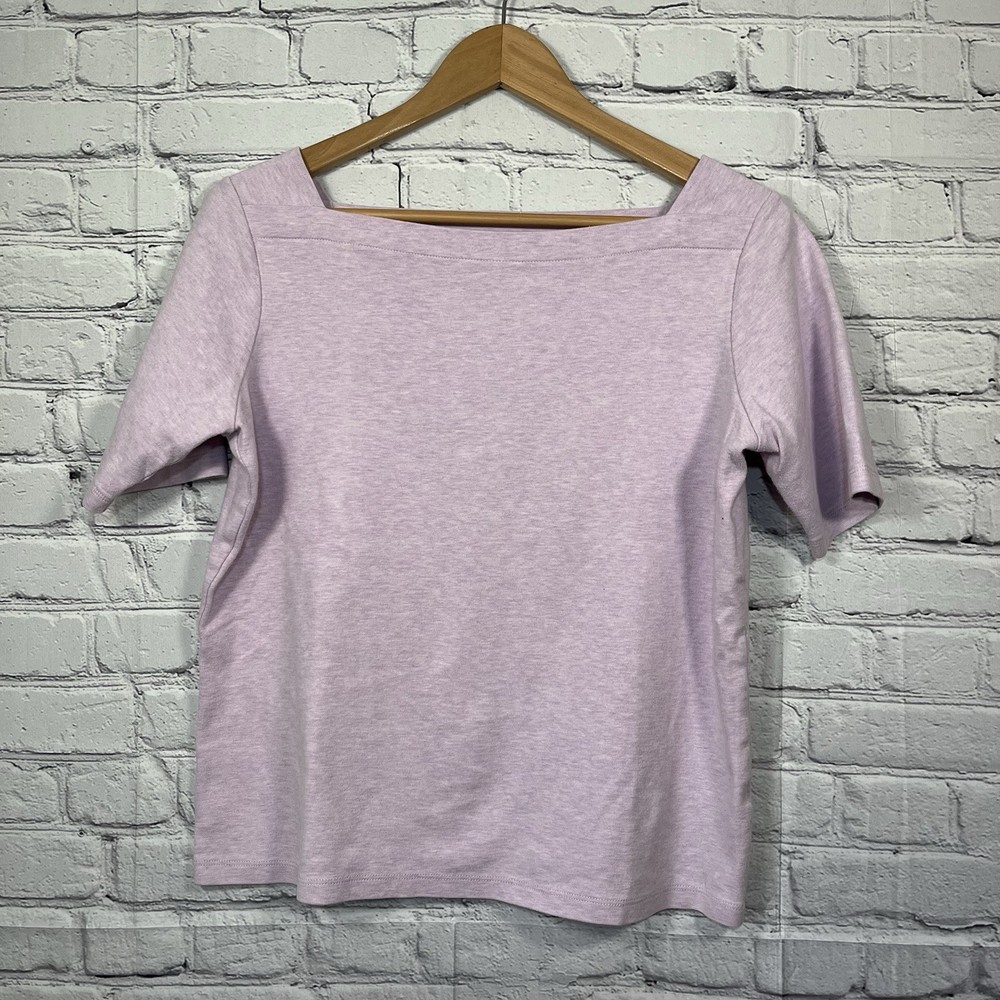 LL Bean Shirt Womens Medium Purple Boat Neck 100% Cotton Casual Short Sleeve