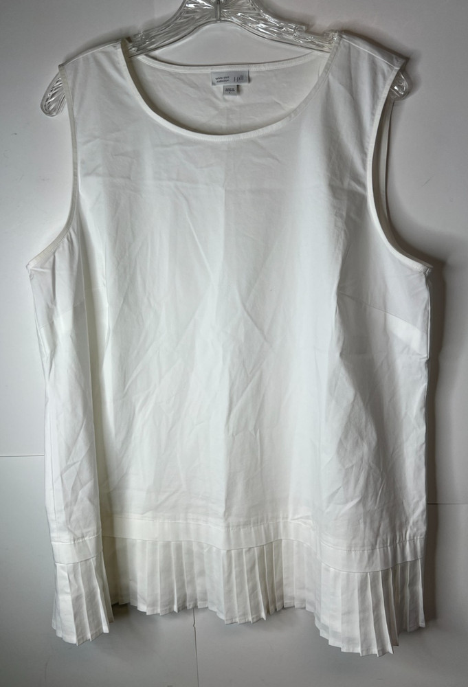 J Jill White Shirt Collection Women's Large Sleeveless Pleated Hem Blouse Top