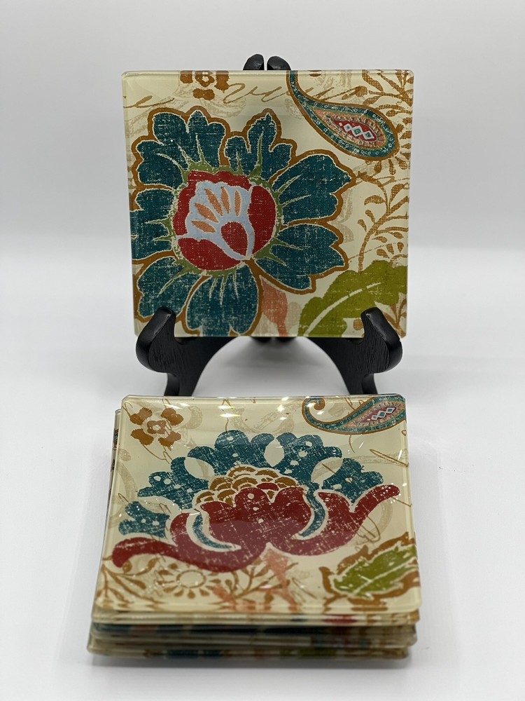 Prima Designs Colorful Paisley 8 Small Glass Plates - Food Safe 2 Each Pattern