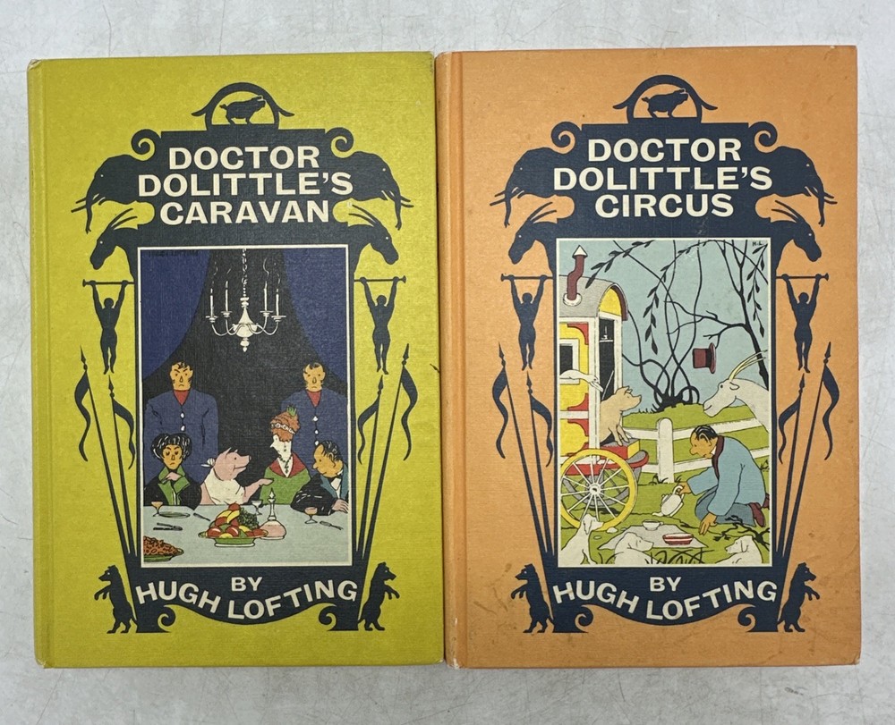 Lot 2 Vintage Doctor Dolittle Books - 1954 Caravan & 1961 Circus - Hugh Lofting