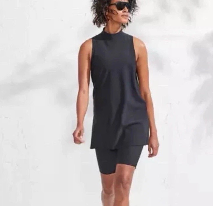 Athleta Interstellar Bike Long Tunic Top Black Womens Size Small Sleeveless