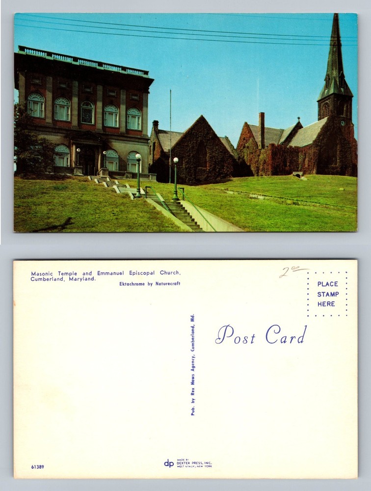 Cumberland, MD-Maryland, Masonic Temple Church Scene Standard Vintage Postcard