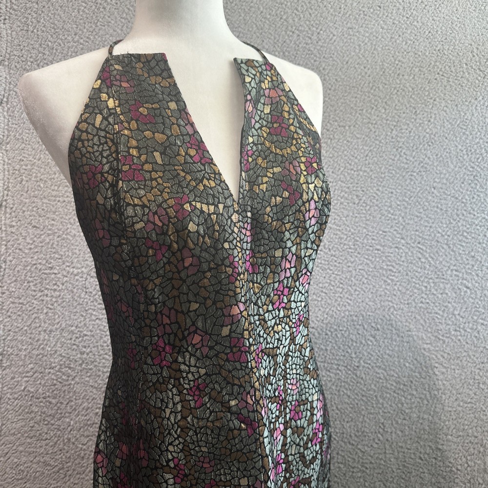 David Meister Strapless Deep Neckline Black Geometric Cocktail Dress Size 8