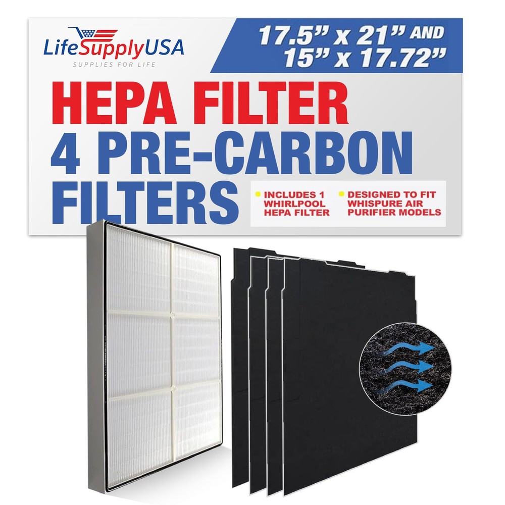 LifeSupplyUSA HEPA & 4 Pre-Carbon Filters for Whirlpool Compatible Models