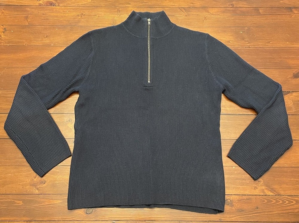 American Eagle Men’s Medium Navy Blue Sweater 1/4 Zip Pullover Knit Ribbed Y2K