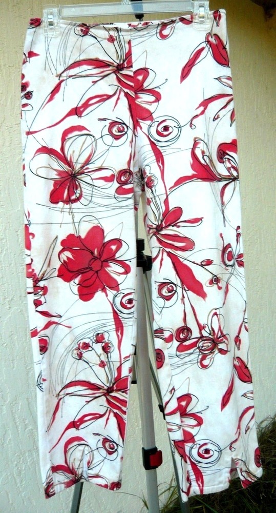 TRUE VTG LYCRA COTTON S FLORAL STRETCH ABSTRACT GRAPHIC OP ART PANTS WOMEN USA S-image