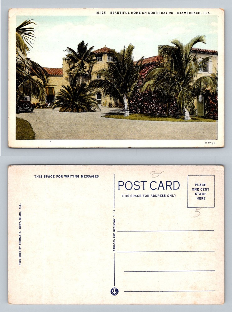 Miami Beach, FL-Florida, North Bay Rd. Mediterranean Style Home Vintage Postcard