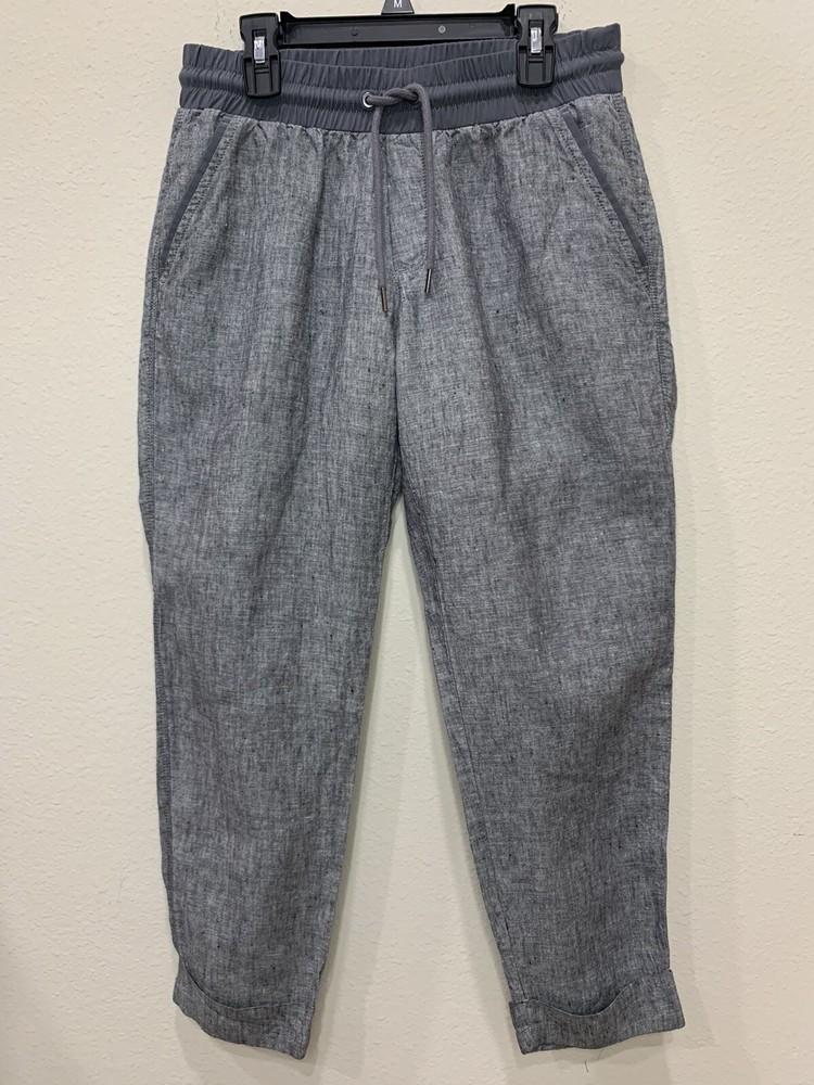 Athleta Bali 100% Linen Ankle Pants  Womens Gray Pull On Waistband Casual Sz  2