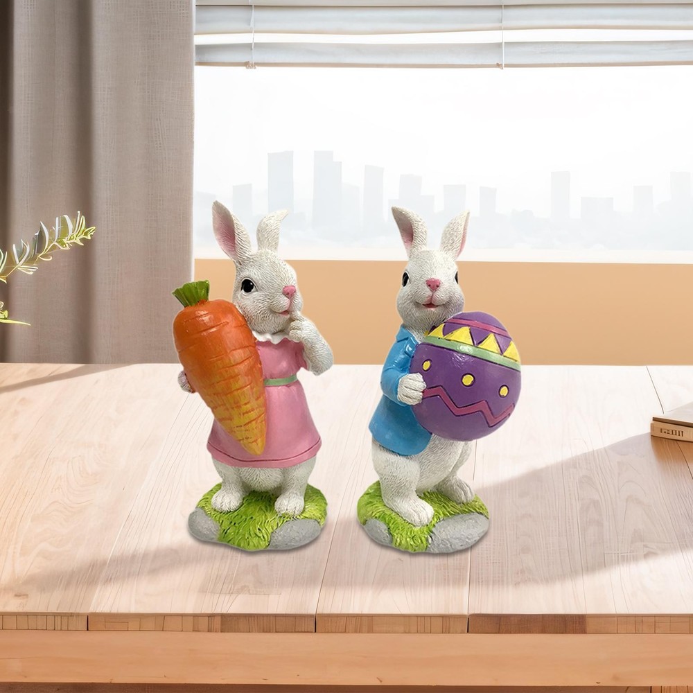 2Pcs Easter Bunny Figurine Lovely Rabbit Sculpture for Garden Shelf Festival