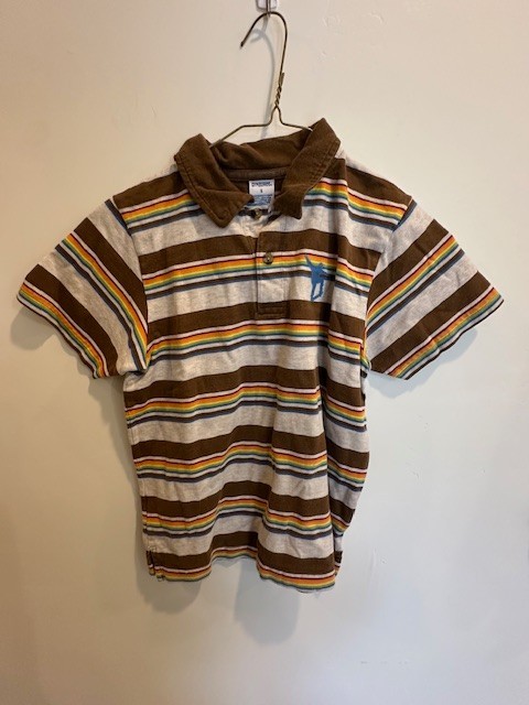 VINTAGE Gymboree Boy Tan Short Sleeve Polo Rainbow Stripe Shirt Size 6 (2003)