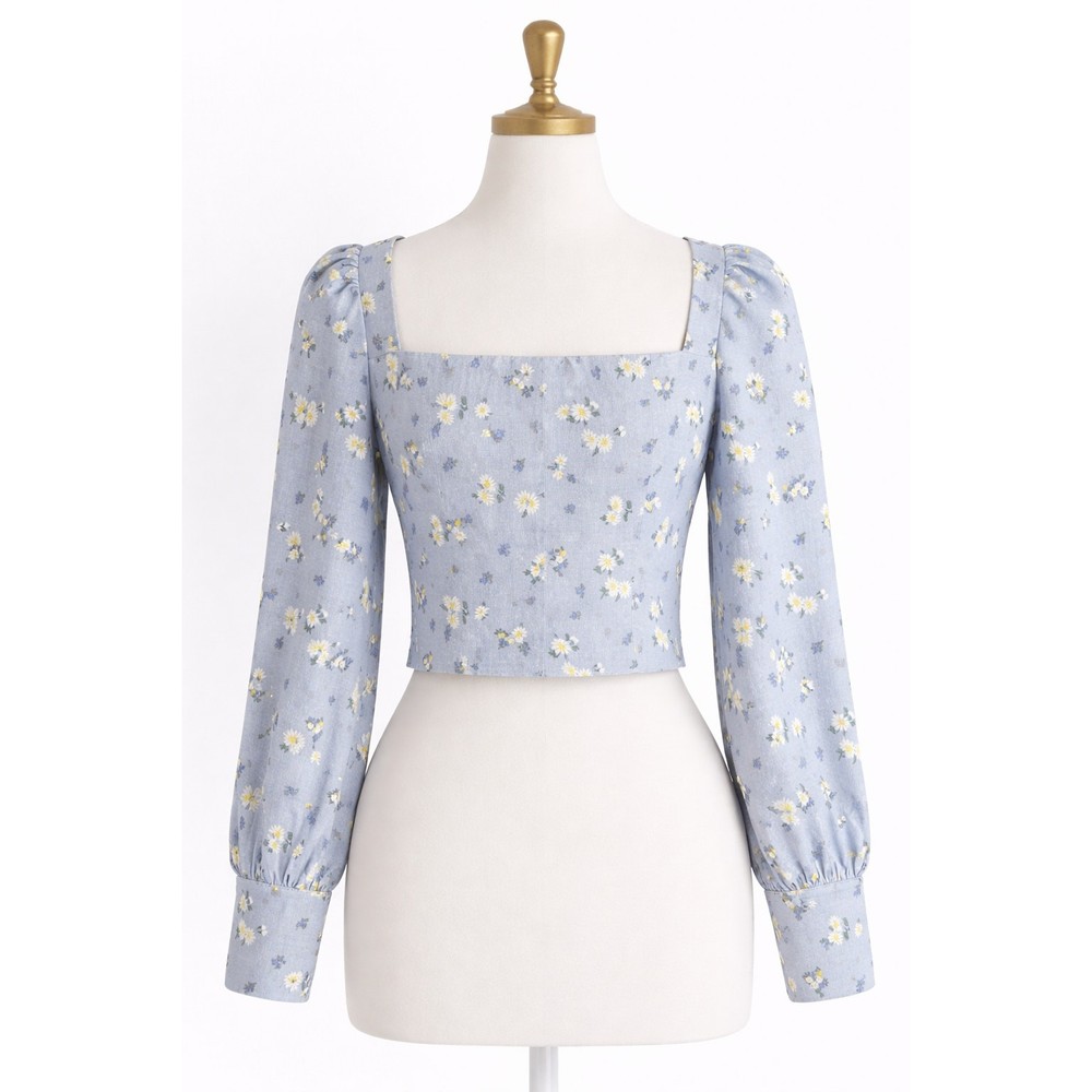 Y2K Coquette Floral Top Womens Size XS Boho Cottagecore Milkmaid Romantic 90s