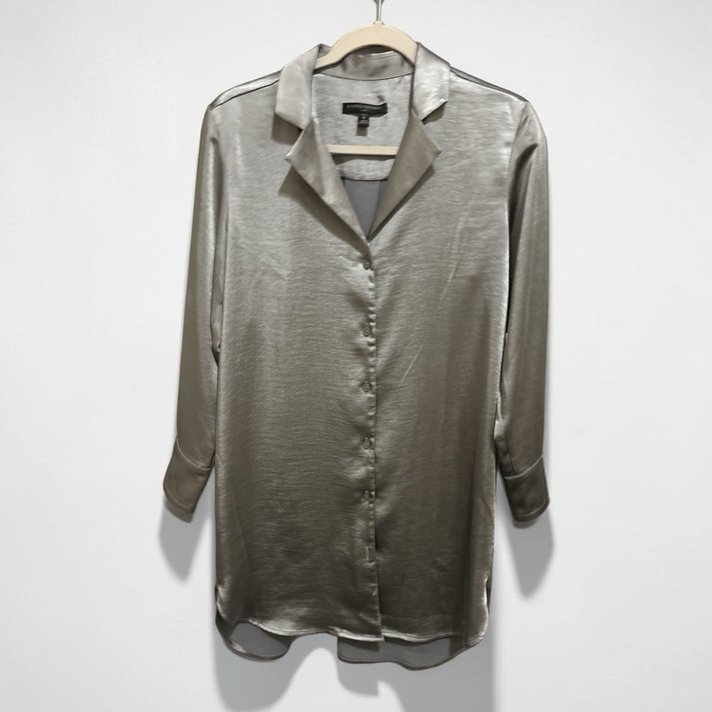 Banana Republic Women's M Gray Satin Silk Button-Up Collared shirt dress