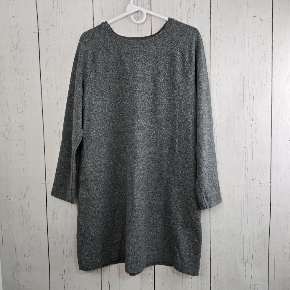 J Jill Gray Ponte Shift Dress Women's Large Knit Stretch LongSleeve Pockets