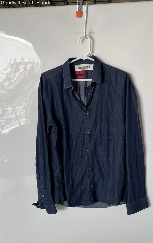 Hugo Boss Mens Blue Cotton Long Sleeve Slim Fit Collared Button-Up Shirt Size M