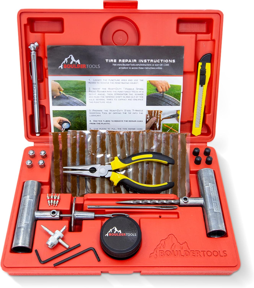 Heavy Duty Tire Repair Kit with Tools for Quick Flat Fixes