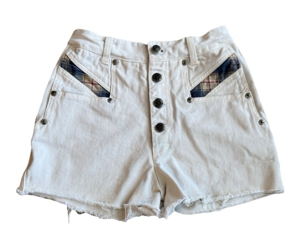 Vintage 90s Y2K Faded Glory Shorts Women's Size 12 White Plaid Denim Western