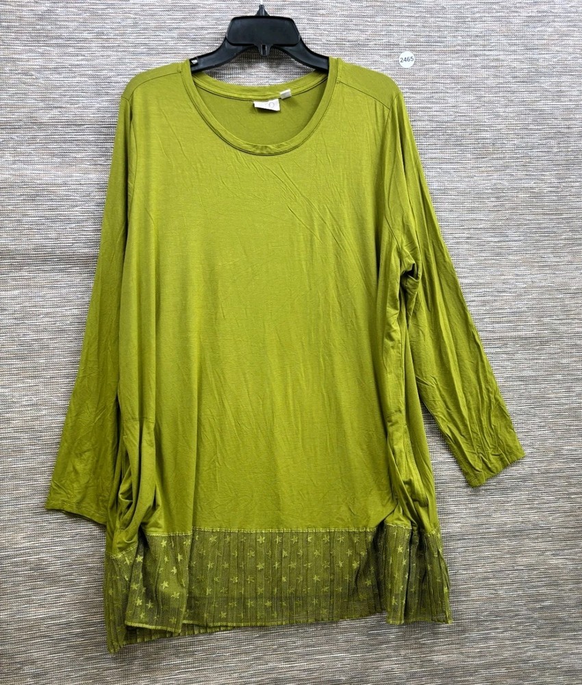 LOGO by Lori Goldstein Top Womens Size 2X Satin Hem Artichoke 3/4 Sleeve NEW