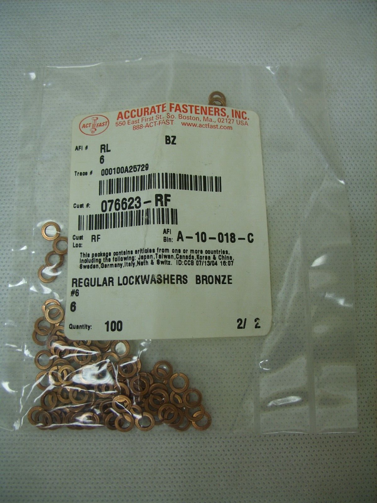 Accurate Fasteners - #6 Bronze Split Lock Washer - 100 CT - New-image