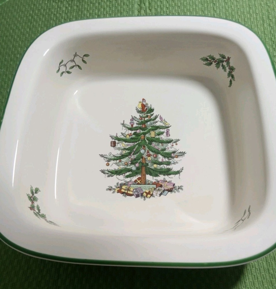 Spode Christmas Tree Square Baker Rimmed Edge Oven Baking Dish Ceramic 10
