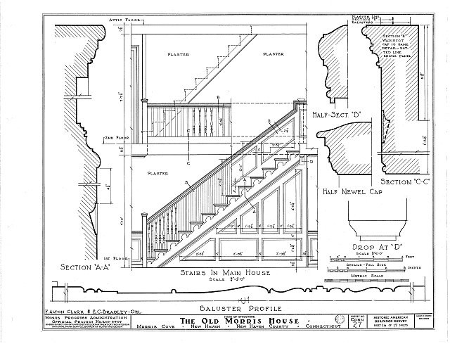 New Haven Connecticut John Morris House 1900s Stair Detail HABS Print