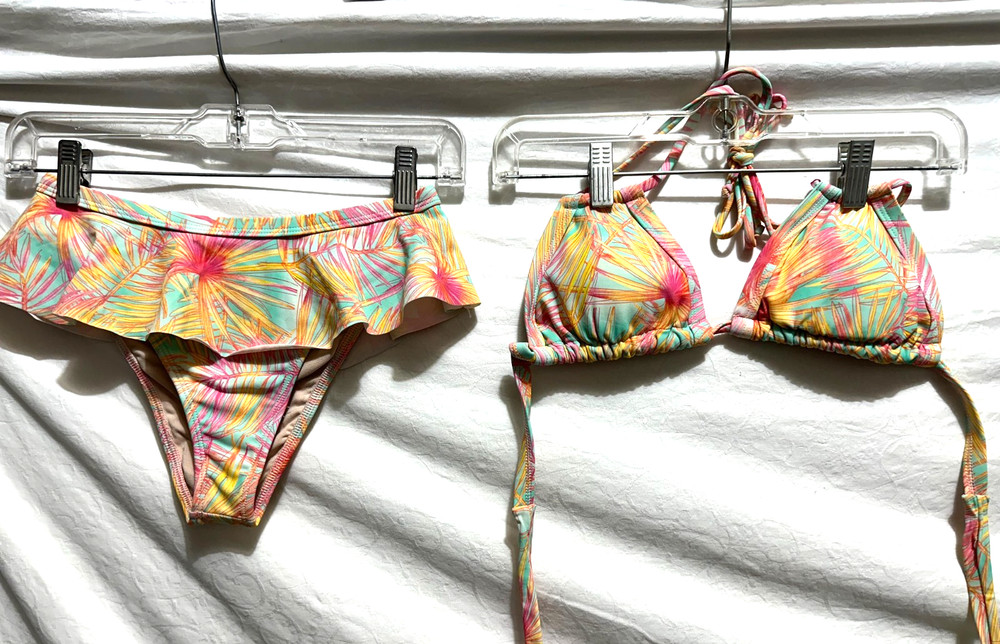 Andi Bagus Medium Hawaiian Print Triangle Top Brazilian Style Ruffle Bikini