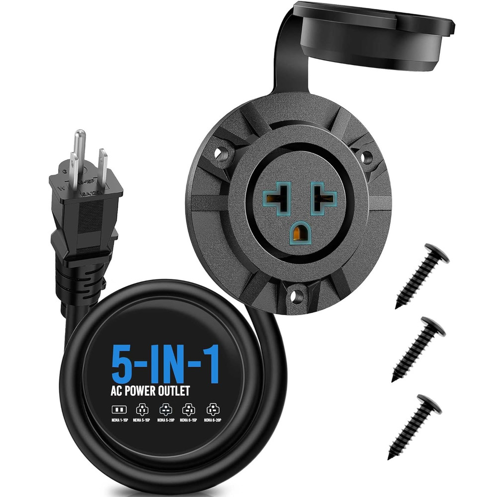 5-in-1 Outdoor Power Outlet, 20A 125V 12AWG Receptacle Outlet Weatherproof Cap