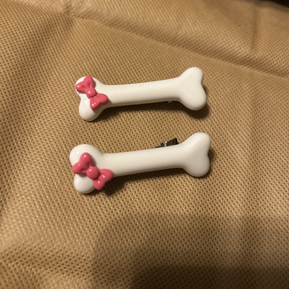 Pink Bow White bone Hair Clip Set Of 2 Ponytail Bangs Hairpins New