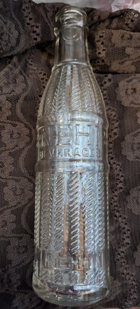 Vintage Embossed Nehi Beverage Glass Soda Bottle, 9 Oz Empty