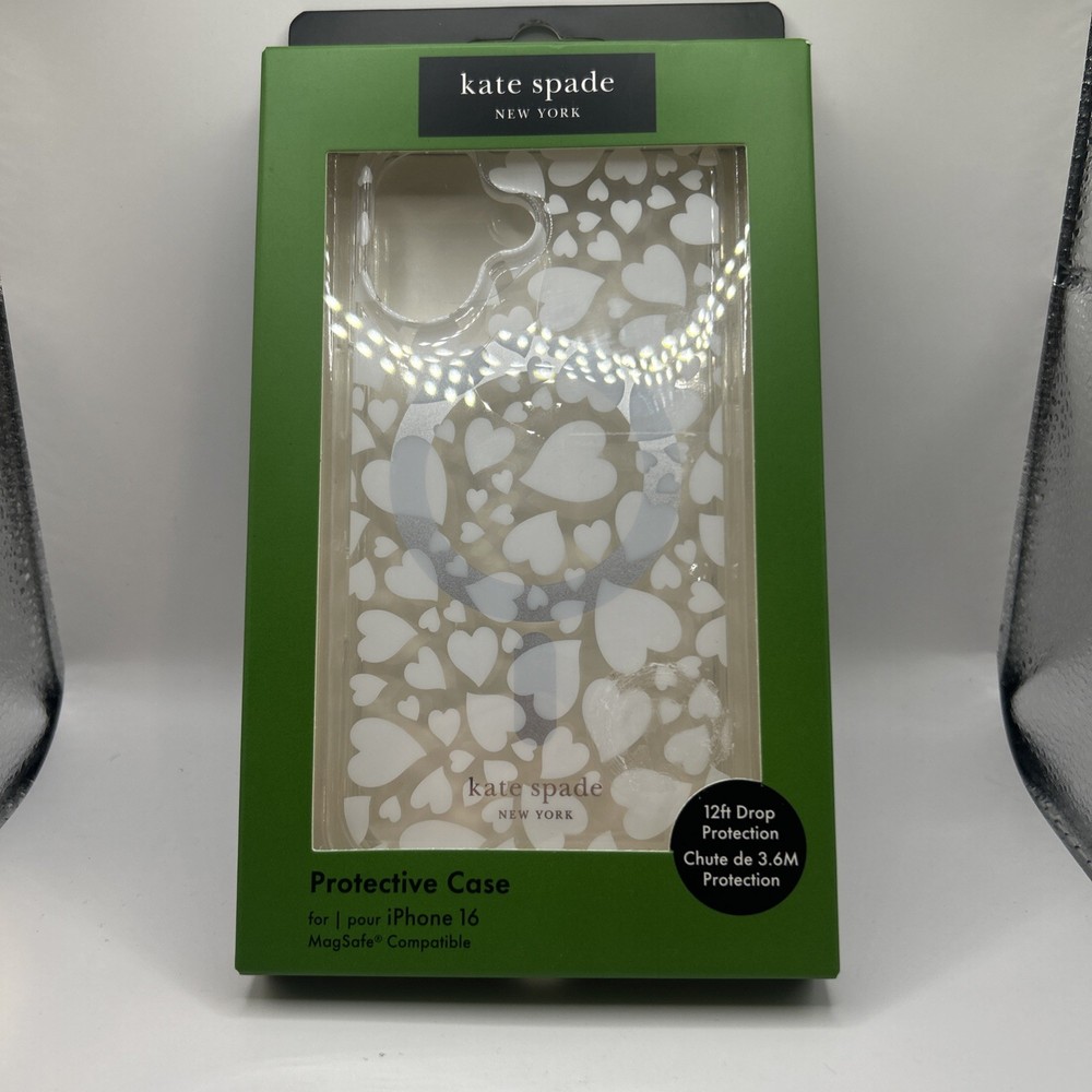 Kate Spade New York - iPhone 16 Protective Case Transparent White Hearts MagSafe