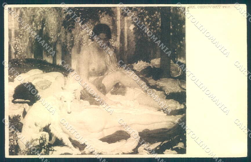Artist Signed Jakub Obrovsky Nude Lady Borzoi Dog serie 11 ABRADED pc TW2514
